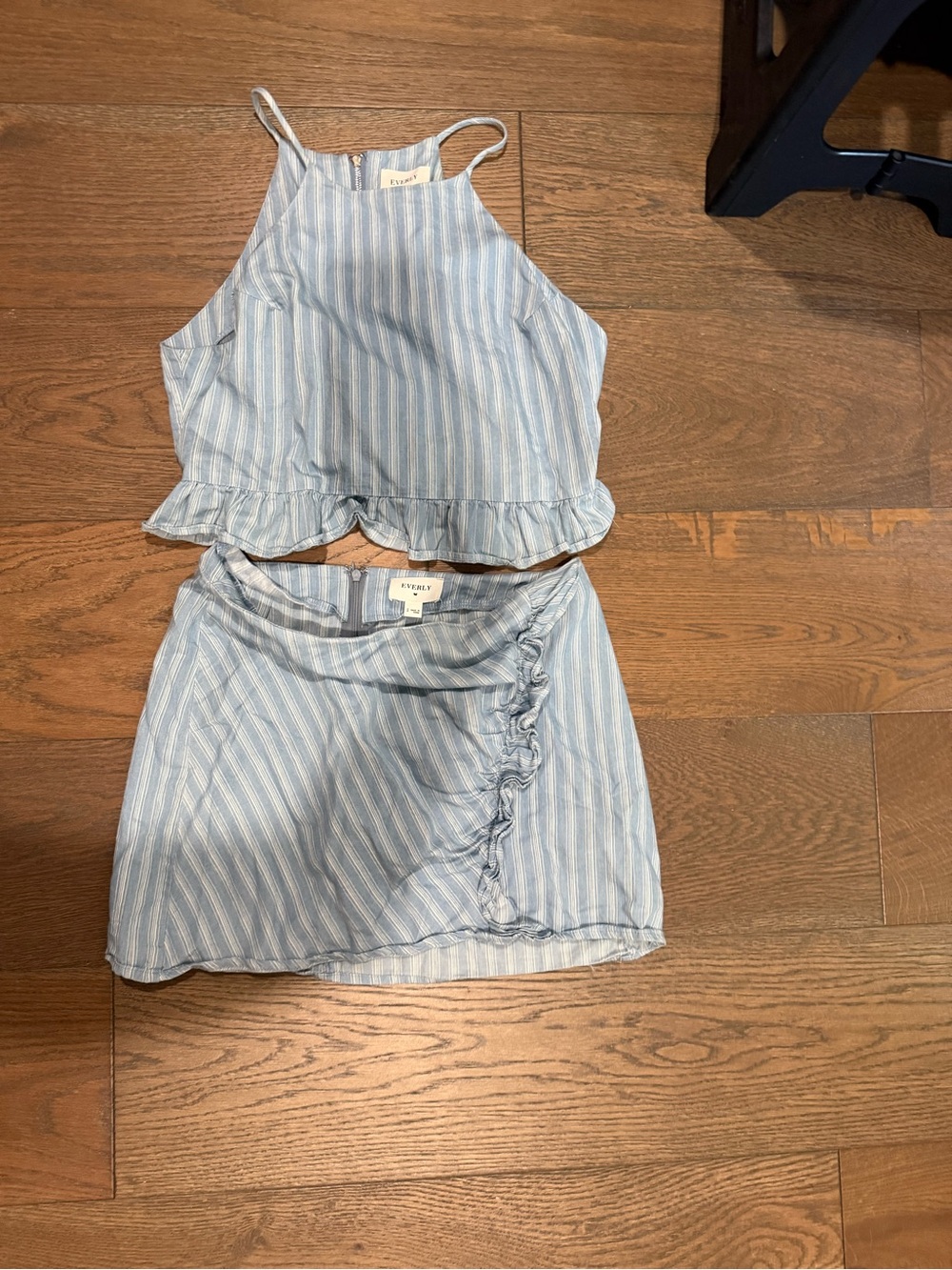 Everly Light Blue & White Striped Tank Top and Skirt Set